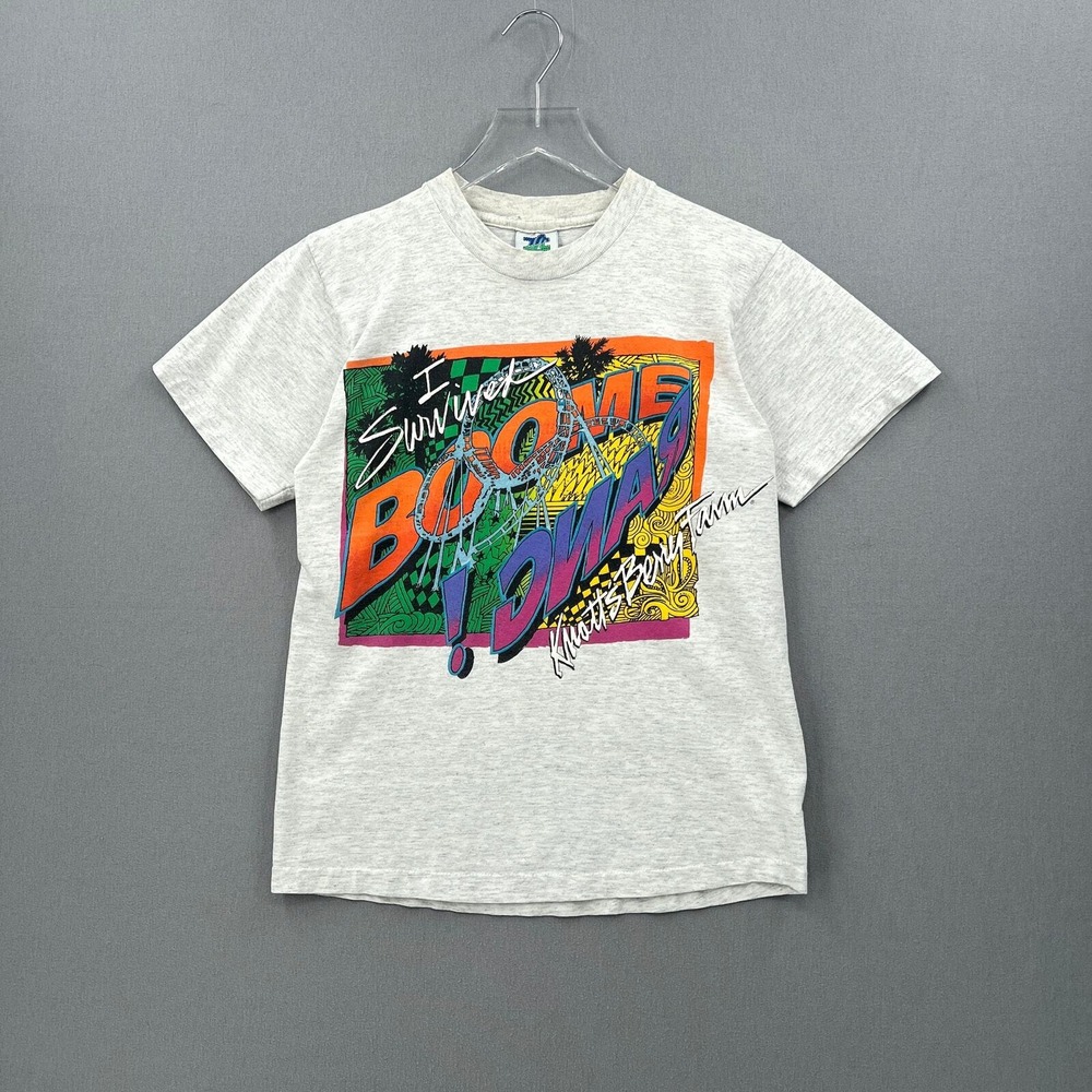VINTAGE Knotts Berry Farm Tee Small Gray Boomerang Roller Coaster TLC SPORTSWEAR